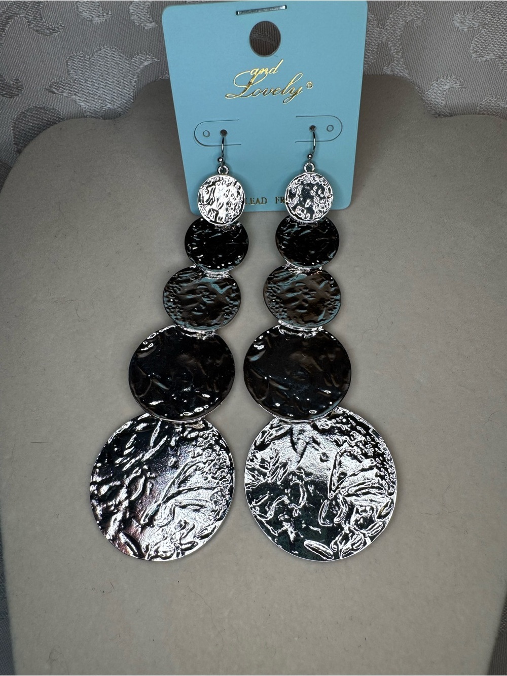 New And Lovely Silver Textured Disc Drop Earrings